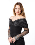 Elegant Black Maxi Dress with Embellished Sleeves - Outlet