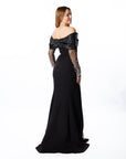 Elegant Black Maxi Dress with Embellished Sleeves - Outlet