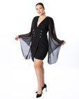 Chic Black Mini Dress with Flowing Chiffon Sleeves
