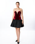 Sophisticated Red Velvet & Black Taffeta Mini Dress