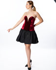 Sophisticated Red Velvet & Black Taffeta Mini Dress