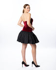 Sophisticated Red Velvet & Black Taffeta Mini Dress