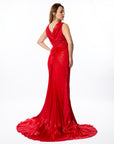 Ravishing Red Pleated Maxi Gown with Floral Detail