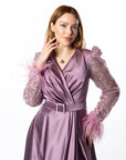 Elegant Lavender Sequin Sleeve Maxi Dress with Slit