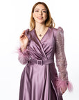 Elegant Lavender Sequin Sleeve Maxi Dress with Slit