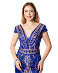 Chic Blue Lace Mini Dress with V-Neck Detail