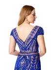 Chic Blue Lace Mini Dress with V-Neck Detail