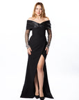 Elegant Black Maxi Dress with Embellished Sleeves - Outlet