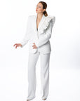 Sophisticated White Pantsuit with Statement Ruffle Detail