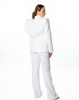Sophisticated White Pantsuit with Statement Ruffle Detail