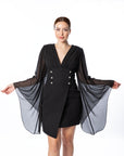 Chic Black Mini Dress with Flowing Chiffon Sleeves