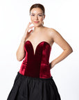 Sophisticated Red Velvet & Black Taffeta Mini Dress
