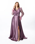 Elegant Lavender Sequin Sleeve Maxi Dress with Slit