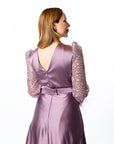 Elegant Lavender Sequin Sleeve Maxi Dress with Slit