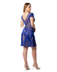 Chic Blue Lace Mini Dress with V-Neck Detail