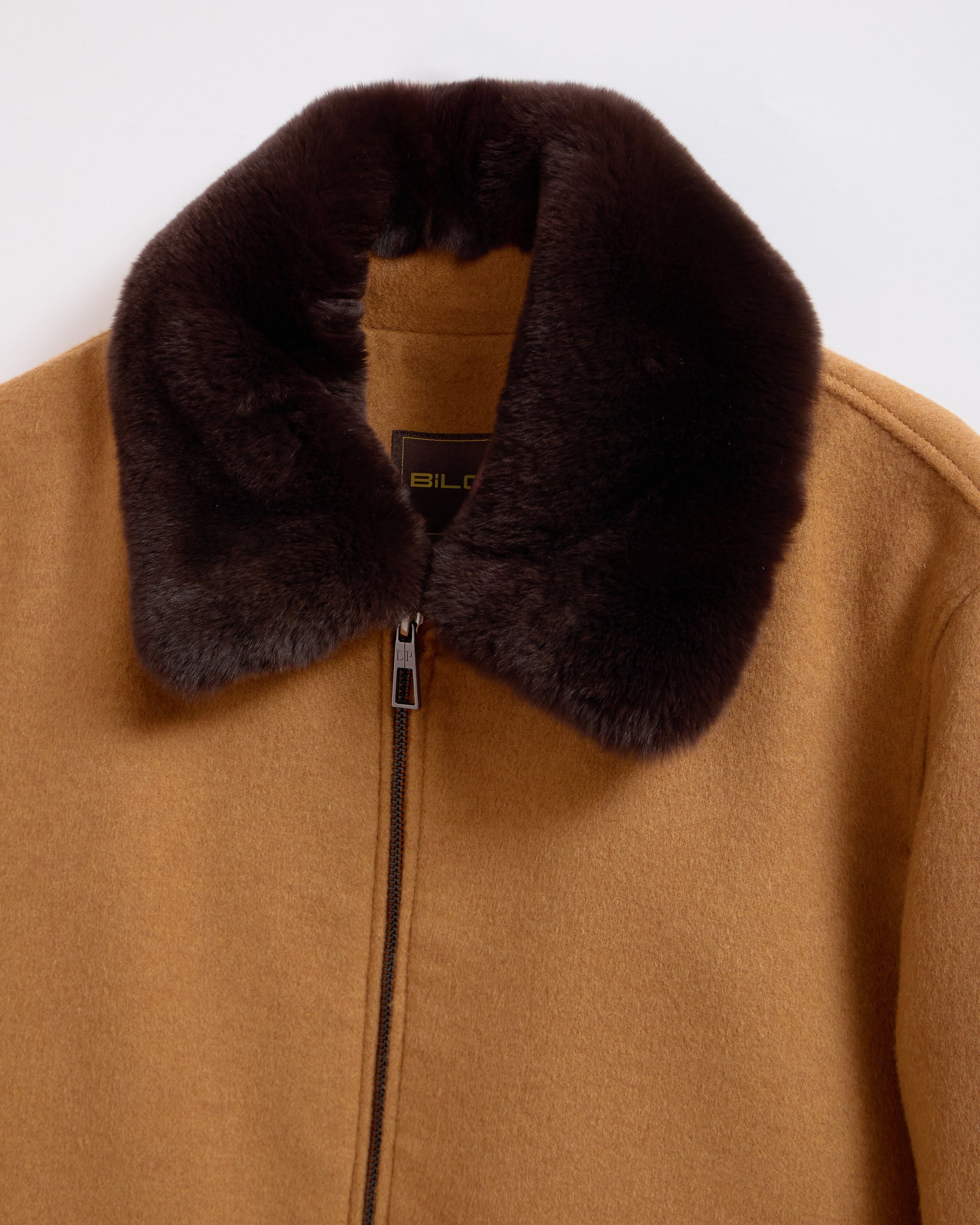 DETRO Cashmere Bomber Jacket with Rex Fur Collar
