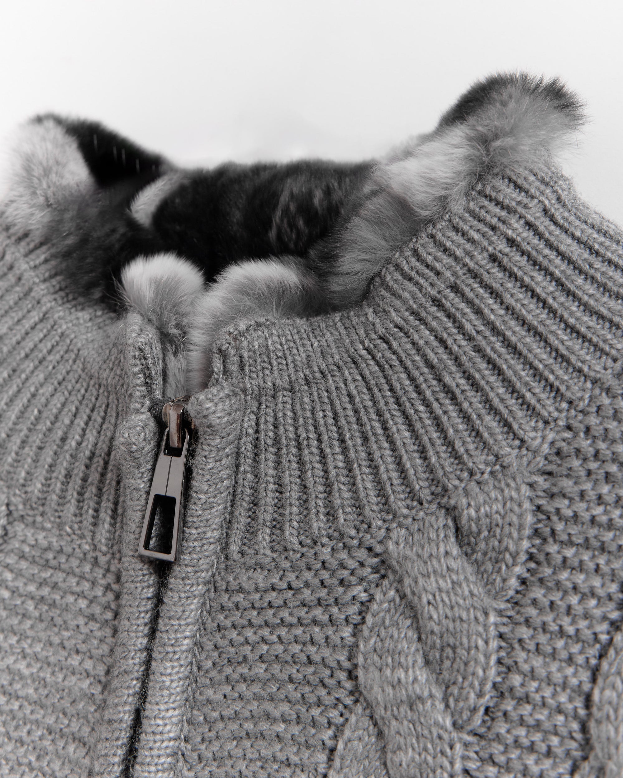 BRAID Rex Rabbit Fur Men's Wool Knitwear Cardigan