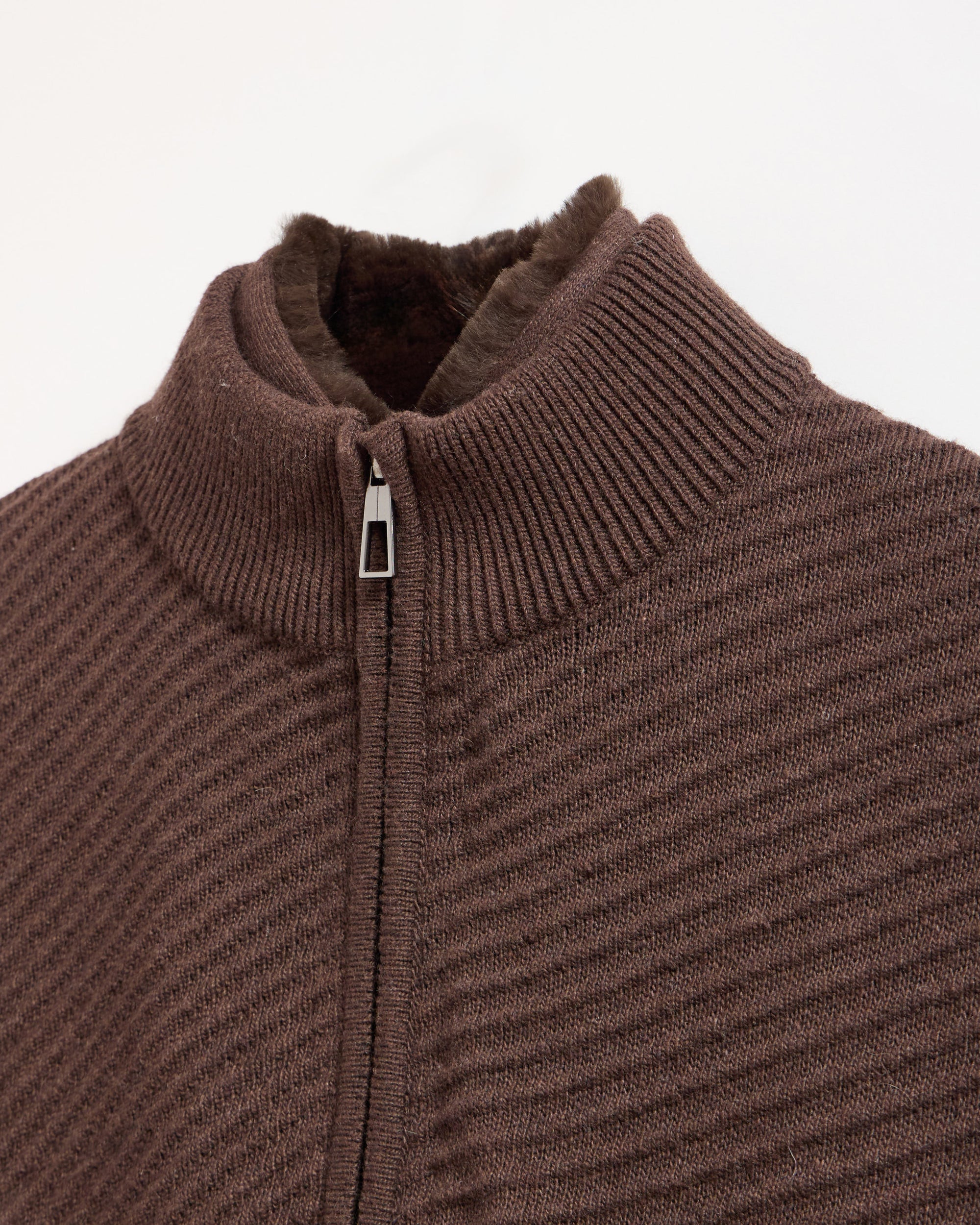 Herringbone Knit Cardigan with Leather Accents