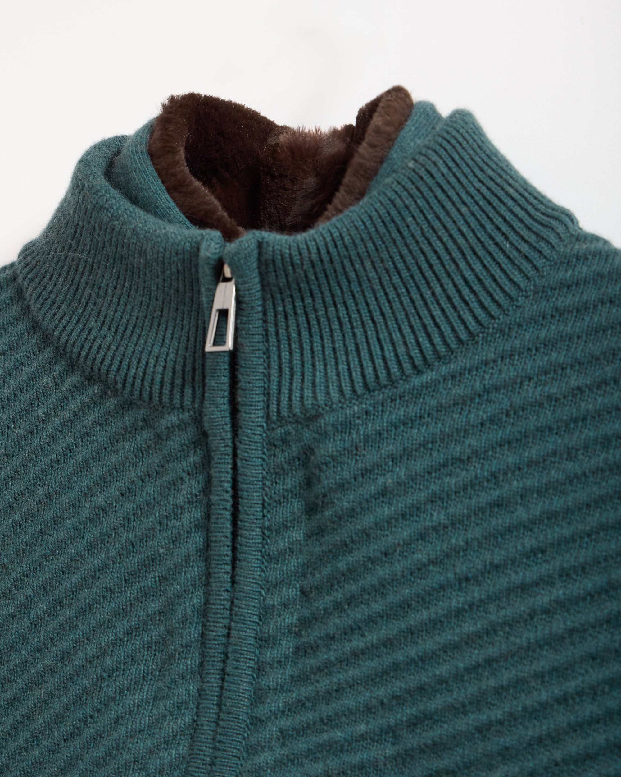 Herringbone Knit Cardigan with Leather Accents