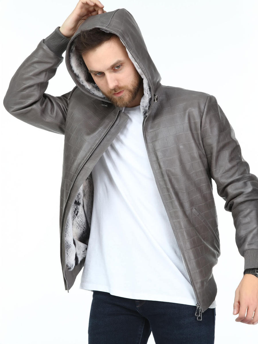 RONCHAMP Rex Rabbit Fur Men's Leather Coat