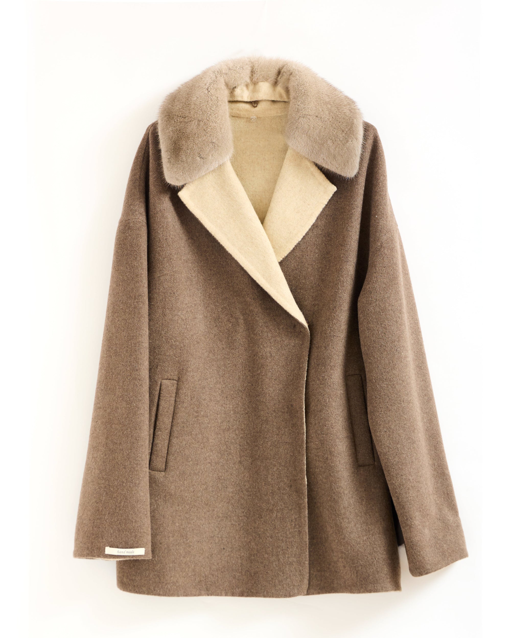 Cozy Alpaca Blend Coat with Fur Trim