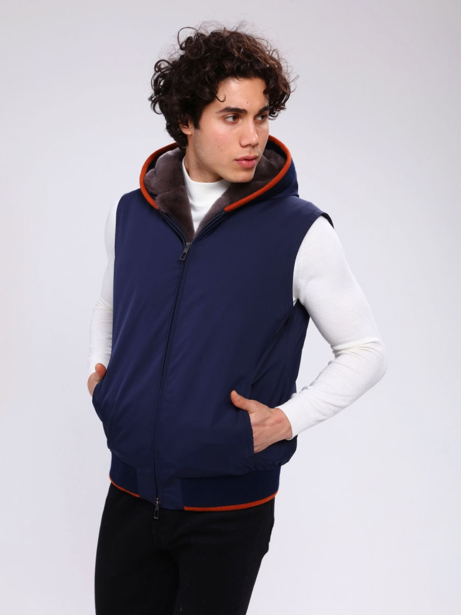 JOYGEN Rex Rabbit Fur Men's Vest
